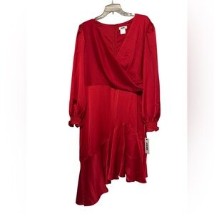 NWT Women's DKNY Red Satin Long Sleeve Dress Size 14